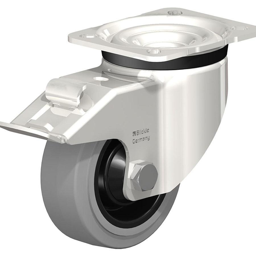 LKX - Stainless steel heavy duty swivel caster with top plate fitting and 'stop-fix' brake